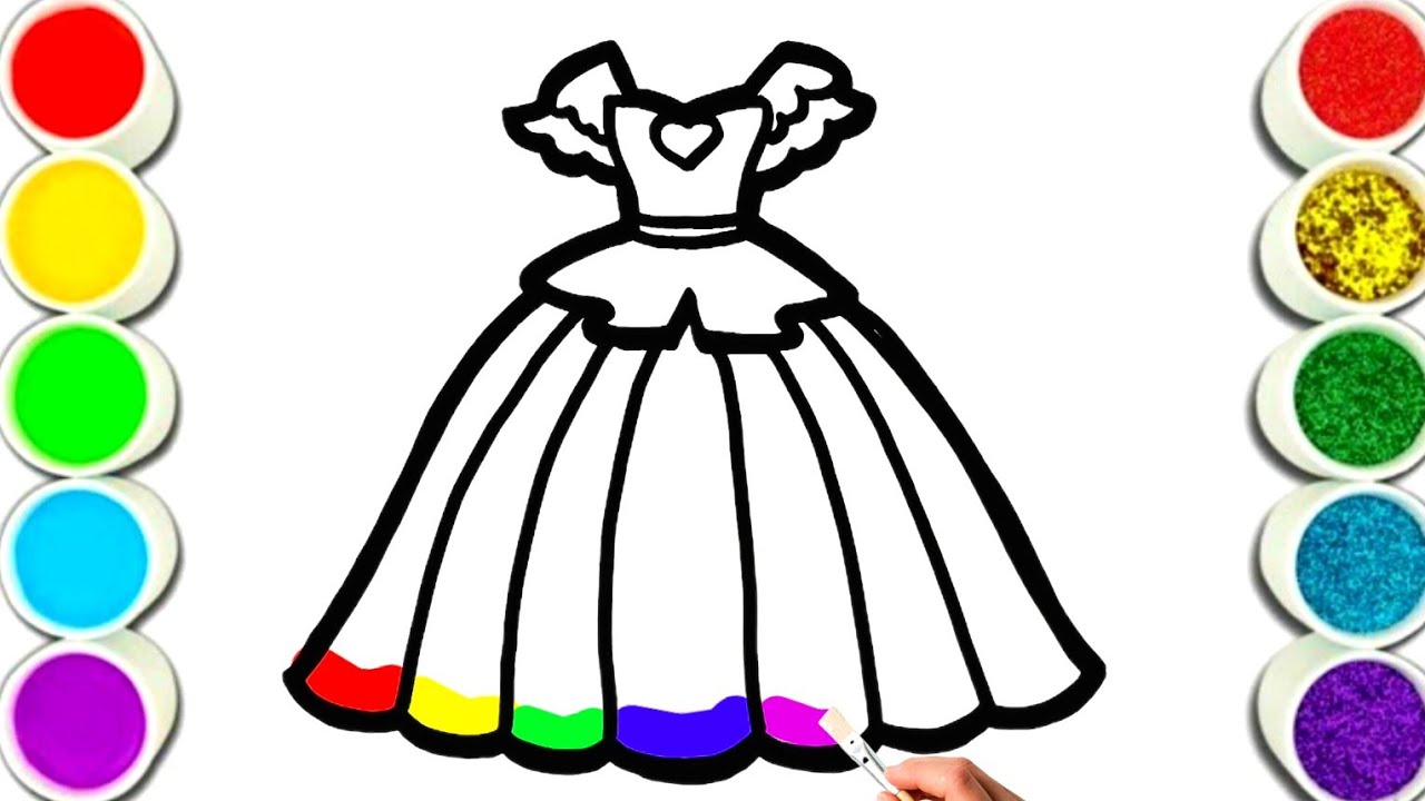 Cute and Beautiful Dress 👗 Easy drawing for children with acrylic paint | Frocks drawing