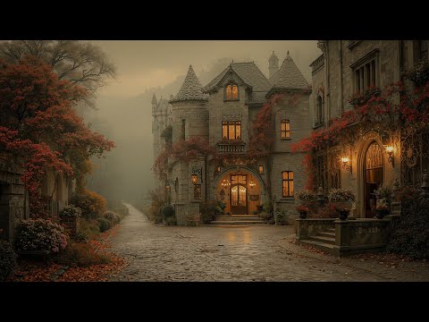Foggy Autumn Path to the Old Castle | Cozy Walk Through a Foggy Autumn Street | Dark Academia Piano