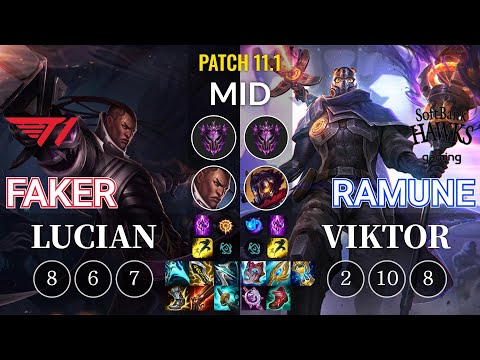 T1 Faker Lucian vs SHG Ramune Viktor Mid - KR Patch 11.1