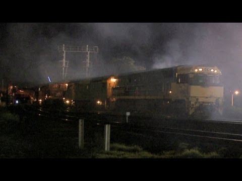 Smokey Diesel Locomotives At Dynon - Pacific National Australian Train Engines at Night