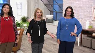 Susan Graver Liquid Knit Bateau Neck Top with Pleated Cuff on QVC