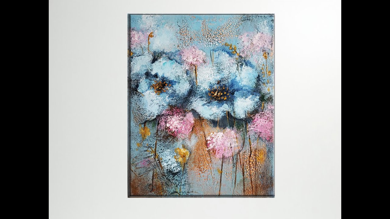 Simple Acrylic Painting /Romantic flowers/ crackle paste,/lots of layering for vintage look 🧑‍🎨