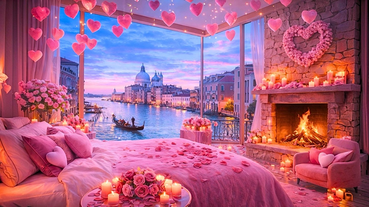 🔴 Live! Venice Cozy Valentine’s Day Ambience 24/7 Grand Canal View 🔥 Romantic Fireplace
