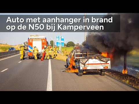 Auto met aanhanger in brand op de N50 bij Kamperveen - ©StefanVerkerk.nl