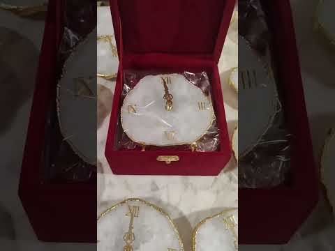 Eshoppee Natural Agate Stone Table Clock With Mantra