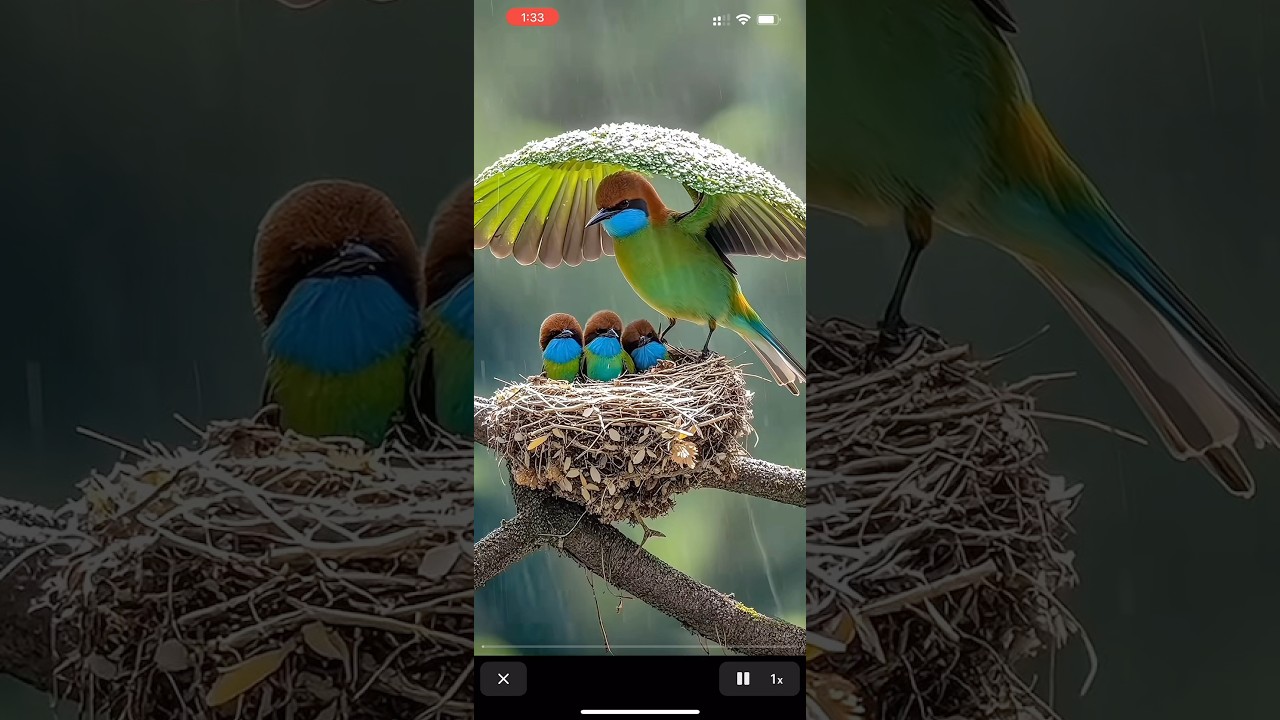 A bird mommy and her babies. Under nature’s umbrella: love, protection, and family.