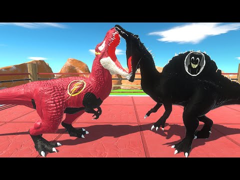 T-REX FLASH vs SPINOSAURUS CARTOON CAT DEATH FALL - Animal Revolt Battle Simulator