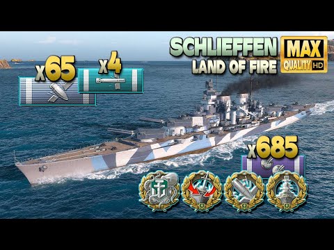 Battleship Schlieffen dominates on map Land of Fire - World of Warships