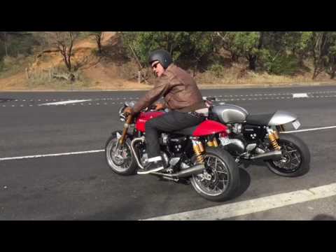 Triumph Thruxton 1200R Arrows headers and Remus mufflers. Exhaust sound, start, stationary, riding Video