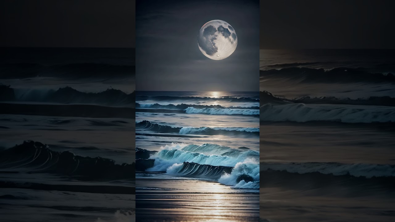 Free Stock Videos - AI animation - a moonlit seashore, waves crashing