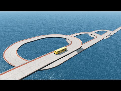 Impossible Triple Loop Bridge Crossing Cars Vs Deep Water - BeamNG.Drive