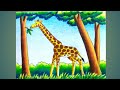 Giraffe scenery drawing step by step easy with colour /Giraffe drawing for kids