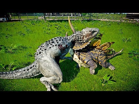 🌍 Jurassic World Evolution - 1 Stegoceratops Vs 5 Indominus Rex (Dinosaur Battle Royale)