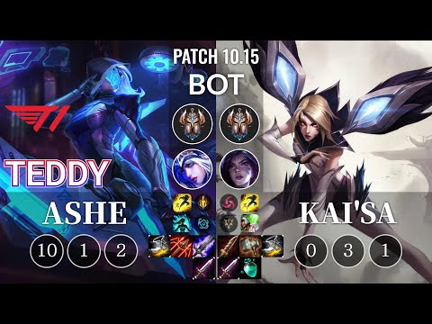 T1 Teddy Ashe vs Kai'Sa Bot - KR Patch 10.15