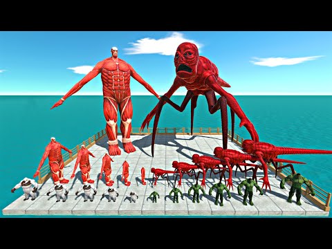 Big Titanus War | Titanus Red + Hulk vs Colossal Titan + White Goro -Animal Revolt Battle Simulator