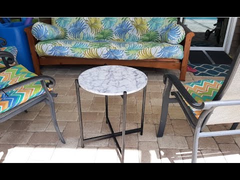 Round End Table: Modern White Faux Marble. 23 inches tall. Stylish. Highly recommend.