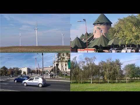 Belgrade - Vrsac. Wind farms, cities, fields, rivers, forests. Travel by bus in Serbia.