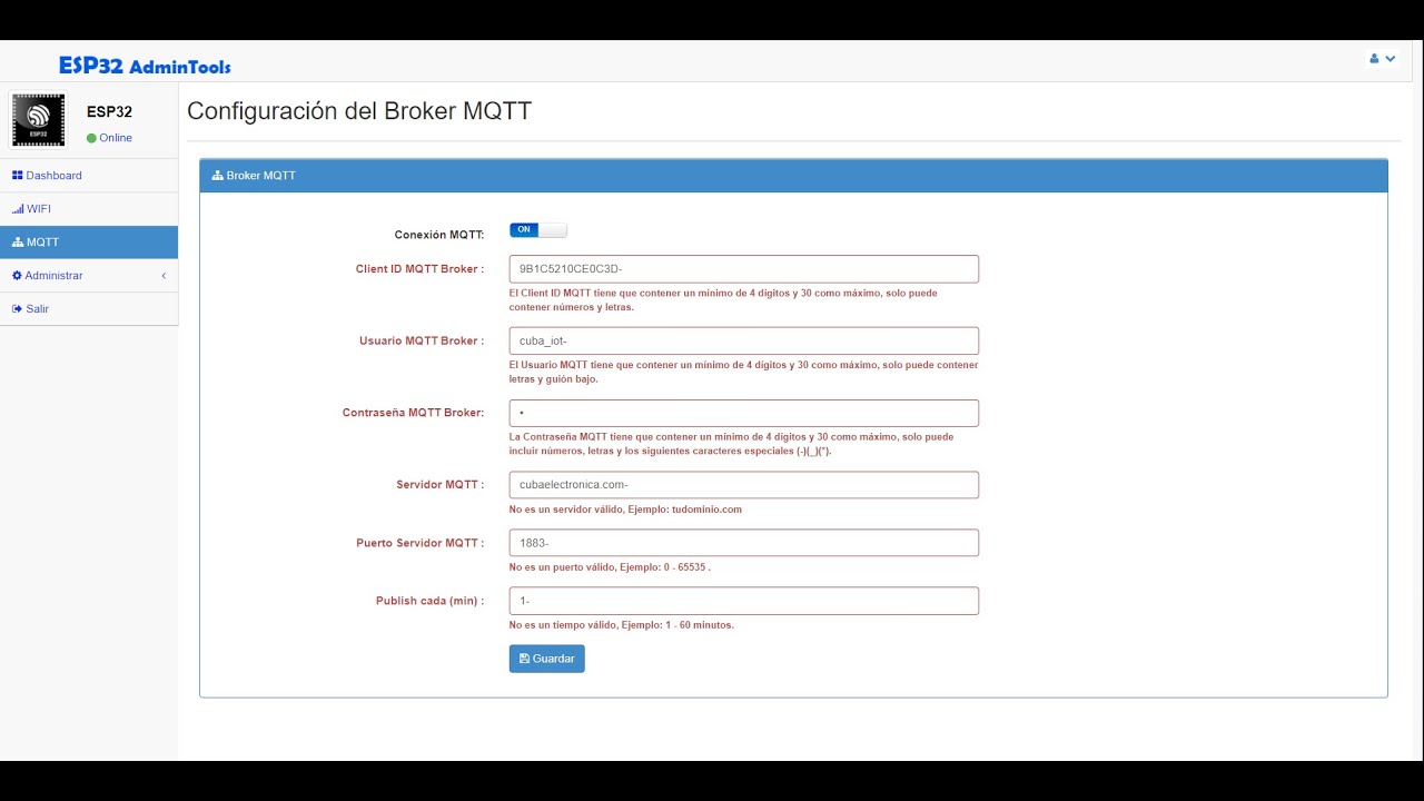 Introducción a la validación en el proyecto ESP32 Admin Tool.