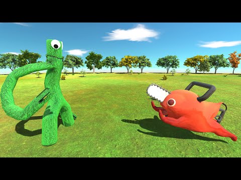 Rainbow Friends Green vs Pochita - Animal Revolt Battle Simulator