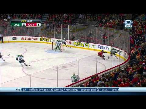 Matt Stajan slapshot goal 5-1 Dallas Stars vs Calgary Flames 11/14/13 NHL Hockey.