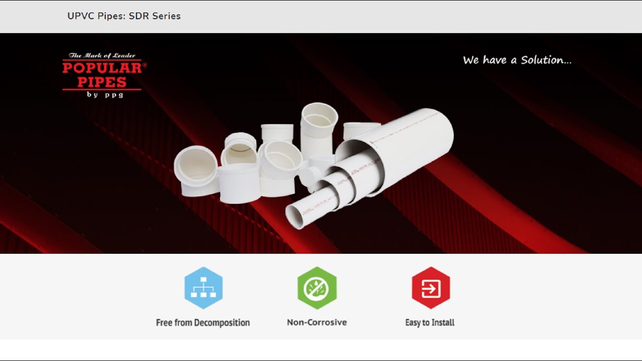 Popular UPVC SDR Series – Pipes and Fittings