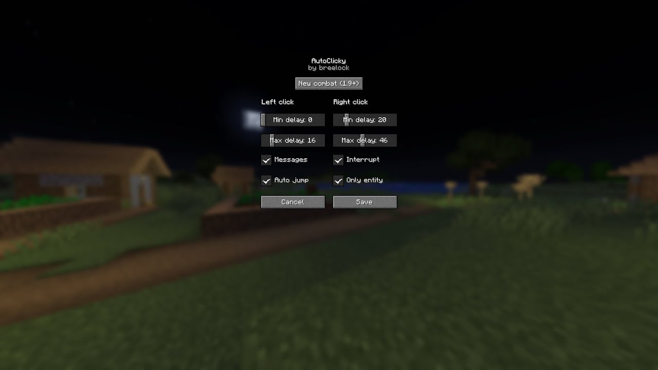 AutoClicky minecraft fabric (1.16.5 - 1.21.1) mod preview video | eng