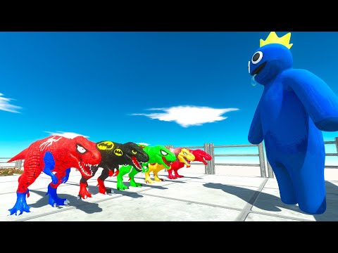 5x SPIDERMAN T-REX, SUPERMAN T-REX DEATH RUN HUNTING RAINBOW FRIEND - JURASSIC WORLD EVOLUTION