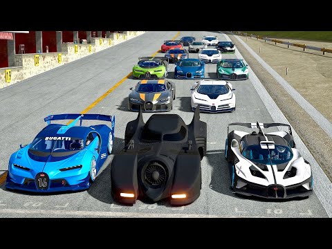 Batmobile 1989 vs Bugatti Hypercars at Drag Race 20 KM