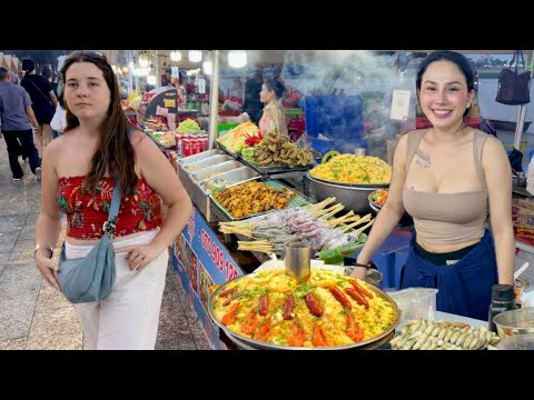 Best Place CAMBODIAN Street Food 2026 - Walking Tour Explore Phnom Penh Night Market at Riverside