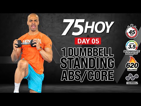 45 MIN One Dumbbell Standing Abs Workout (No  Jumping + No Repeat) - 75 HOY Day 5