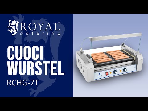 Video - Cuoci wurstel - 1400 W - 7 rulli in teflon - 2 zone di riscaldamento separate - Acciaio inox di qualità - Copertura in vetro