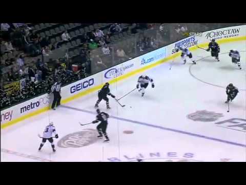 Brad Richards breaks the glass on a dump in