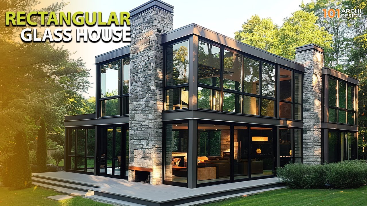 Minimalist Rectangular Glass House with Contemporary Industrial Architecture
