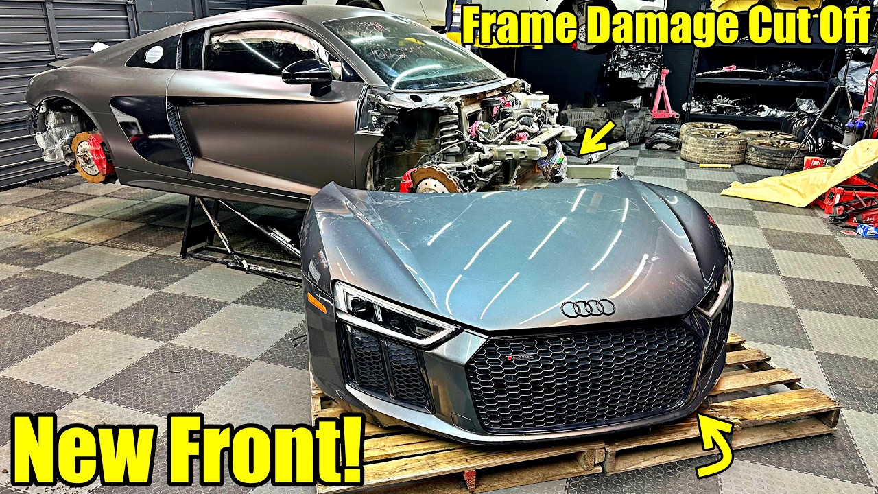 Rebuilding The smashed 2018 AUDI R8 FRONT END!