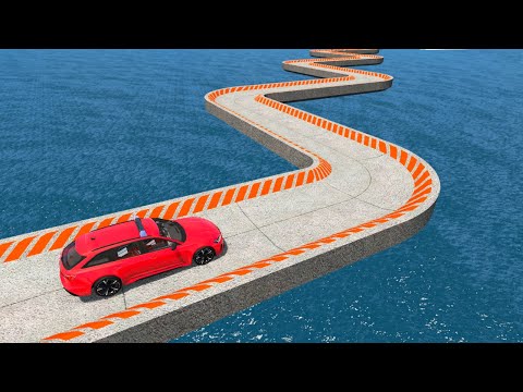 Impossible Weird Zig Zag Shape Bridge Crossing Cars Vs Deep Water - BeamNG.Drive