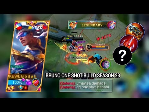 BRUNO ONE SHOT BUILD SEASON 23 | BRUNO BEST BUILD AND EMBLEM MLBB