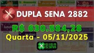 Resultado da Dupla Sena 2882, Quarta-feira, 05/11/2025