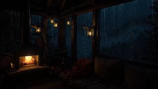 Rainy Night in a Warm Cabin | Fireplace Sounds for Deep Sleep and Inner Peace
