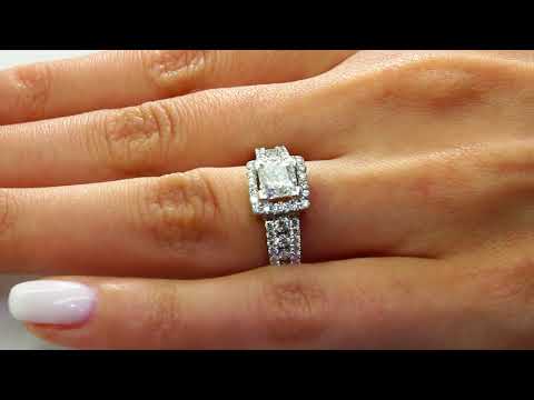 1.70 CTW VS2 F PRINCESS CUT DIAMOND HALO ENGAGEMENT RING 14K WHITE GOLD