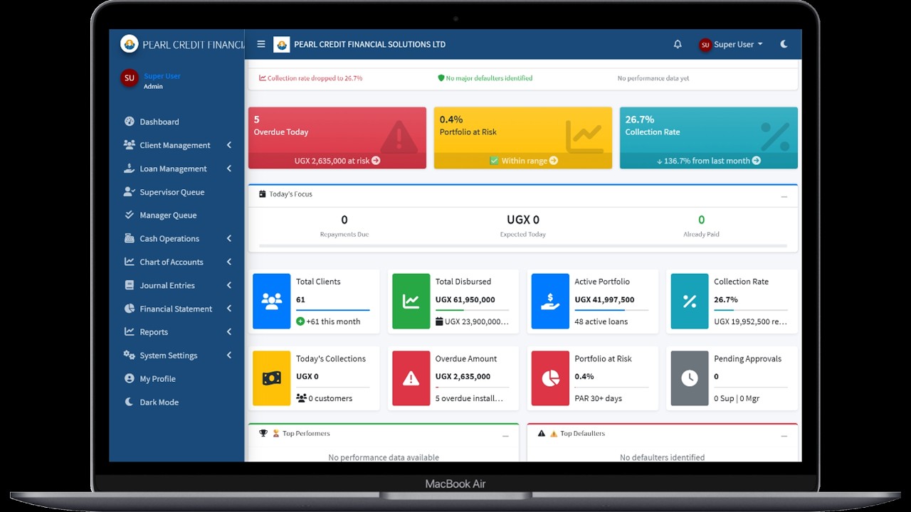 PEARLCREDIT - Loan Lending Management System with Double-Entry Accounting & Journal Entries