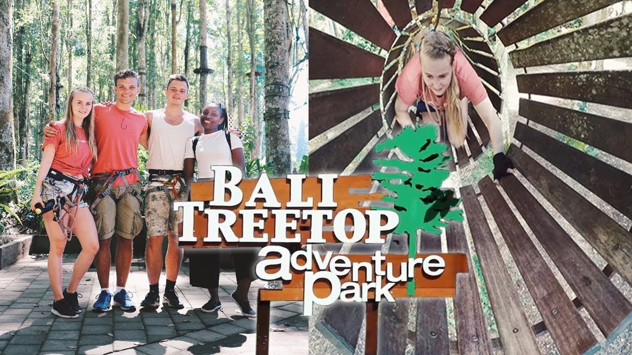 Experience the thrill as a tourist venturing through Bali's Treetop Adventure Park.