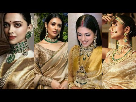 Jewellery ideas with golden saree || golden Saree With Jewellery Sets || #sareejewellery