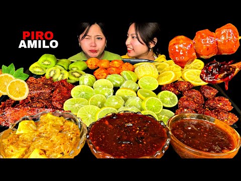 SPICY & SOUR MUKBANG🔥😱Eating Lemon, Nibuwa Sadeko, Jameer, Momo pau, Aap Pau | Mukbang | #mikasa
