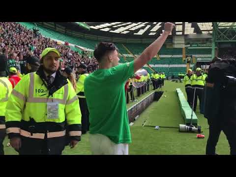 Kieran Tierney Celebrates With Green Brigade After Winning League 7 In A Row