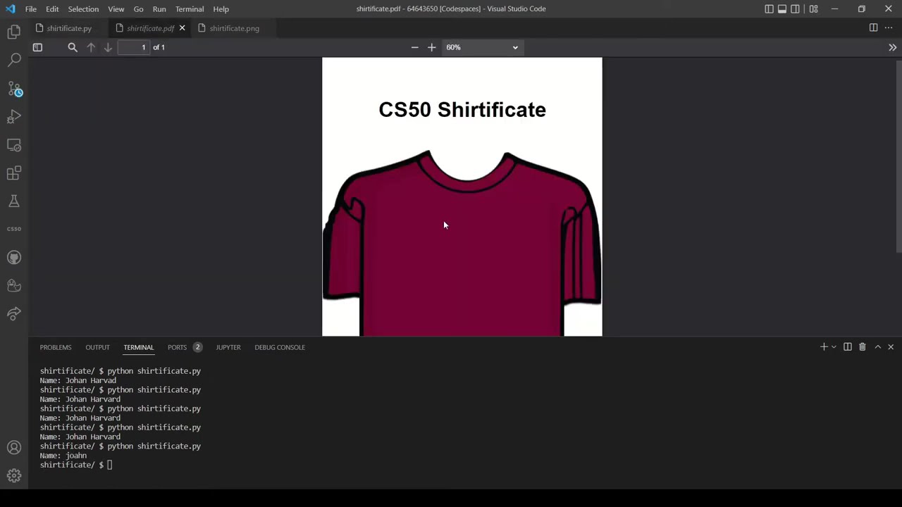 CS50 Shirtificate -Problem Set 8 (CS50's Introduction to Programming with Python)