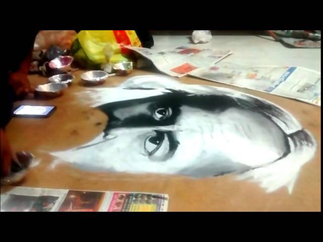 Portrait rangoli design of Rabindranath Tagore by Arjun Khatri