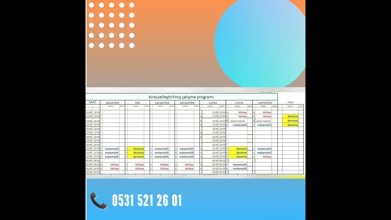 ALES Ders Çalışma Programı 1 Aylık-0531 521 26 01