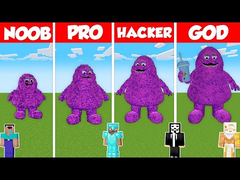 GRIMACE SHAKE STATUE BUILD CHALLENGE - Minecraft Battle: NOOB vs PRO vs HACKER vs GOD / Animation