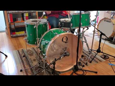 (SOLD) Drum Kits - Q Drum Co. 14x24 9x13 16x16 Birch Drum Kit (Green Sparkle)