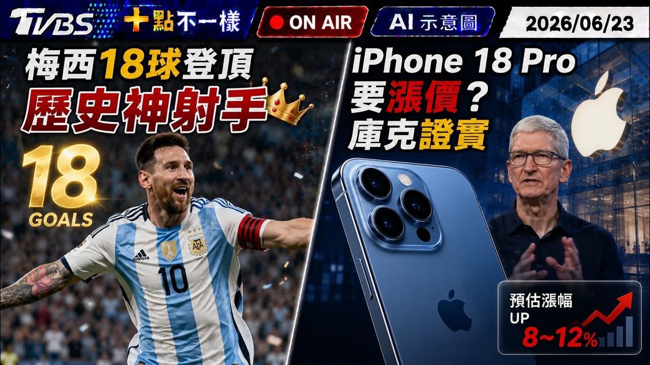 【0623 十點不一樣LIVE】梅西狂轟18球登頂歷史神射手       iPhone 18 Pro 要漲價？庫克證實